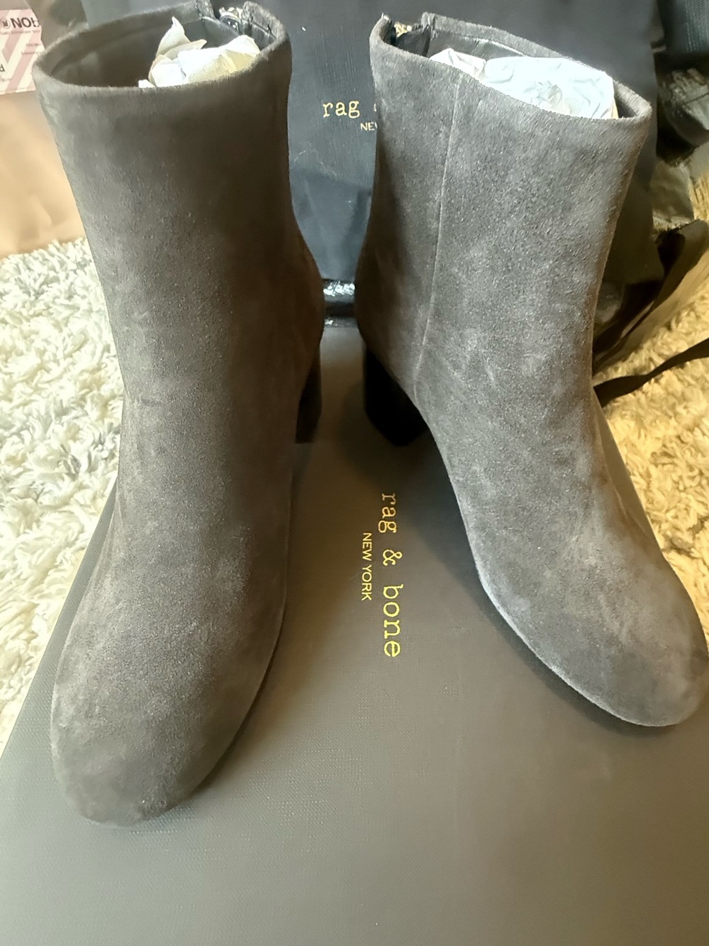 Rag & Bone Drea Suede Ankle Boots Asphalt Gray Size 6 BNIB